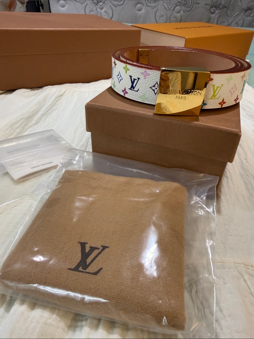 Louis Vuitton x Murakami Vintage 2003 White Multicolor Monogram  Belt